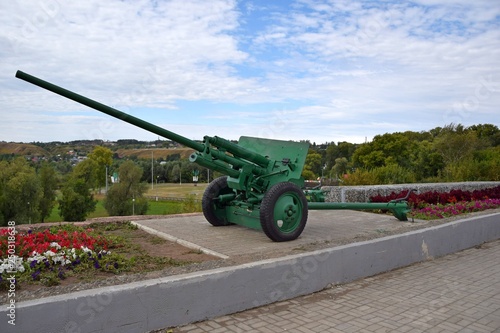 Anti-tank cannon model 1941 on the Memory Square in Elabuga. Tatarstan.