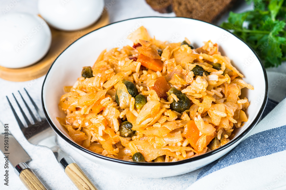 Cabbage stew with rice and vegetables. Cabbage stew with rice and vegetables.
