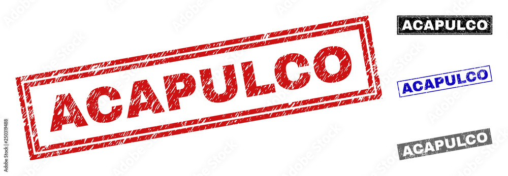 custom made wallpaper toronto digitalGrunge ACAPULCO rectangle stamp seals isolated on a white background. Rectangular seals with grunge texture in red, blue, black and grey colors.