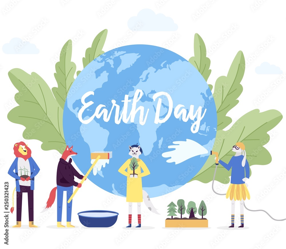 little character prepare for the day of the Earth concept. Save the planet, save energy, the hour of the Earth design. Earth day vector flat illustration