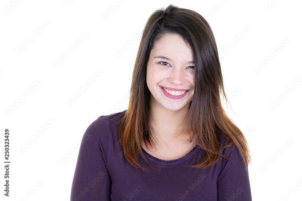 Happy young woman portrait laughing with a white smile Happy young woman portrait laughing with a white smile