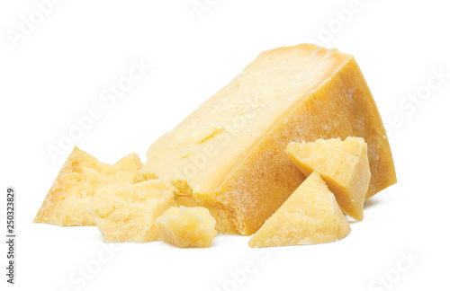 Parmesan cheese isolated on white photo