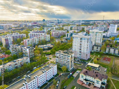 Big city spring aerial view. Cityscape of Minsk