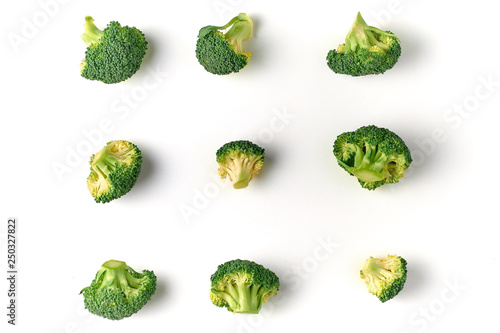 pattern with Raw broccoli isolated. Vegetables abstract background. white background