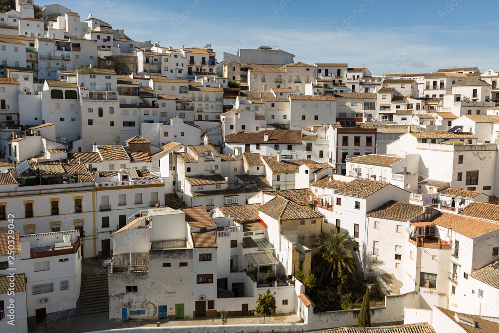 Houses built into rock Setenil de las Bodegas, village of Cadiz, Andalusia, Spain