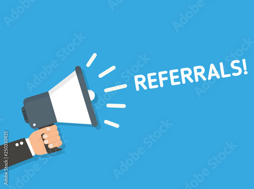 Hand holding megaphone - Referrals