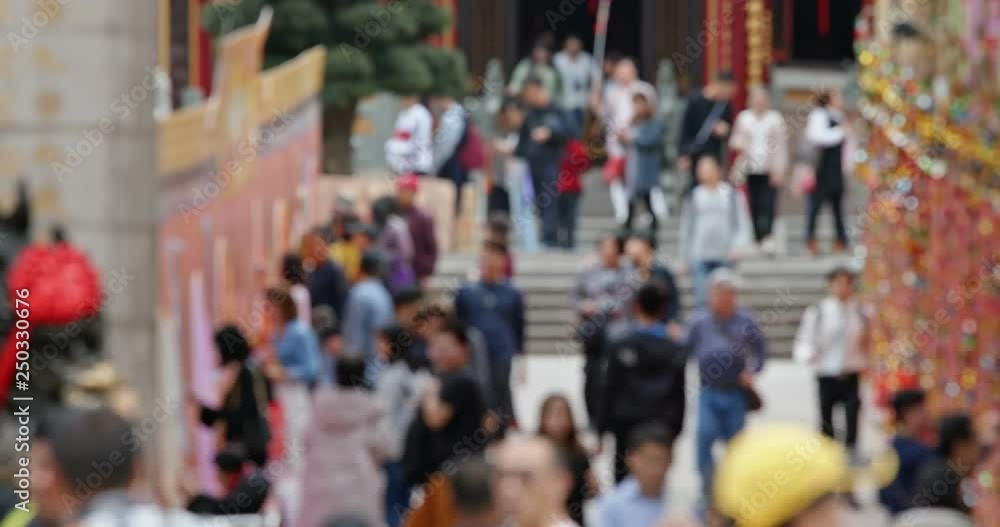 Bokeh view of people visit chinese temple Bokeh view of people visit chinese temple