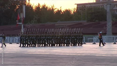 View of army parade in Tiananmen Square in Beijing China