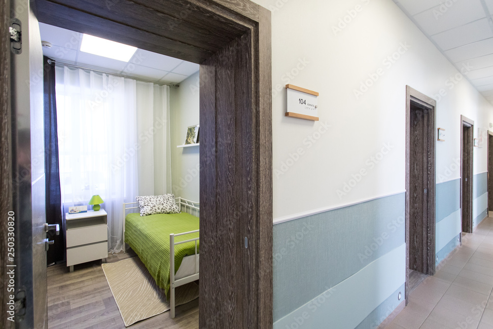 Interior room nursing home, corridor in the hospital wards, furniture ...