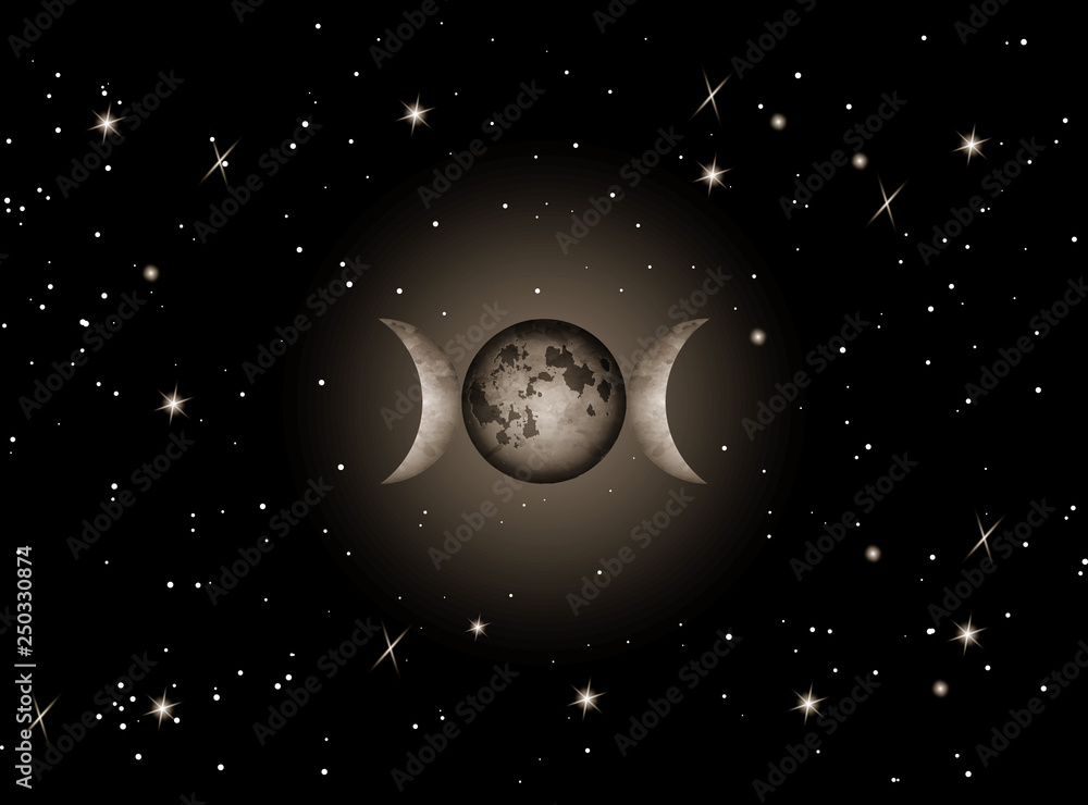 Vettoriale Stock Triple Moon Religious Realistic Mystic Sign Wicca And 