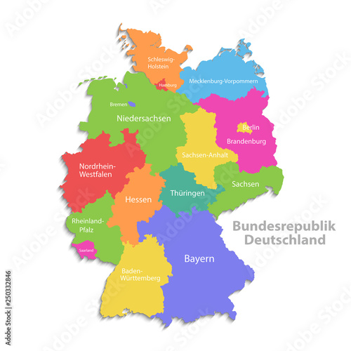 Germany map  new political detailed map  separate individual regions  with state names  isolated on white background 3D vector