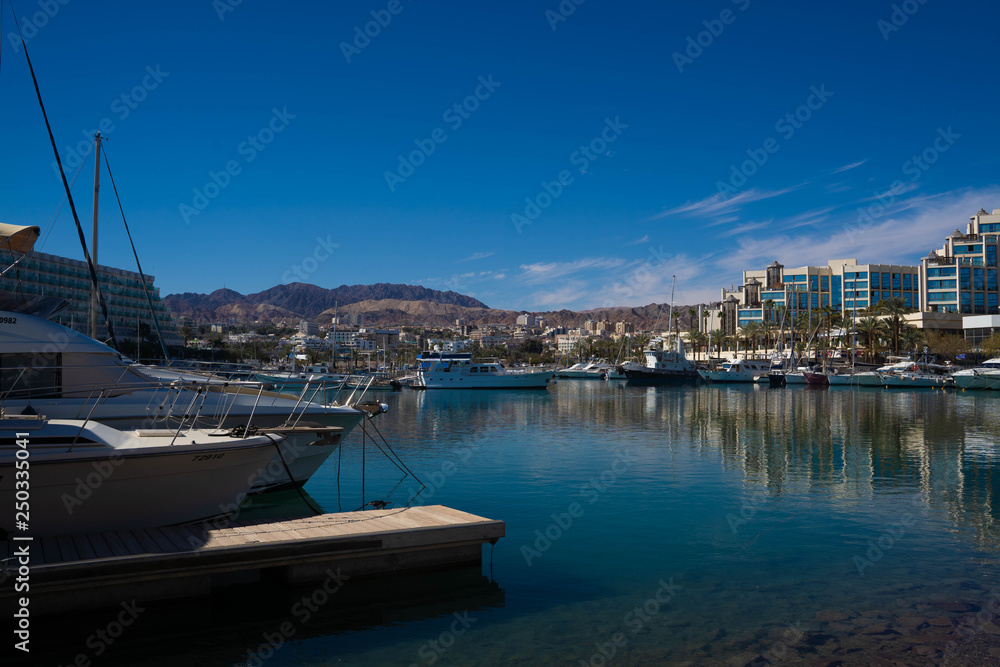 Marina laguna with boats and yachts Eilat Israel