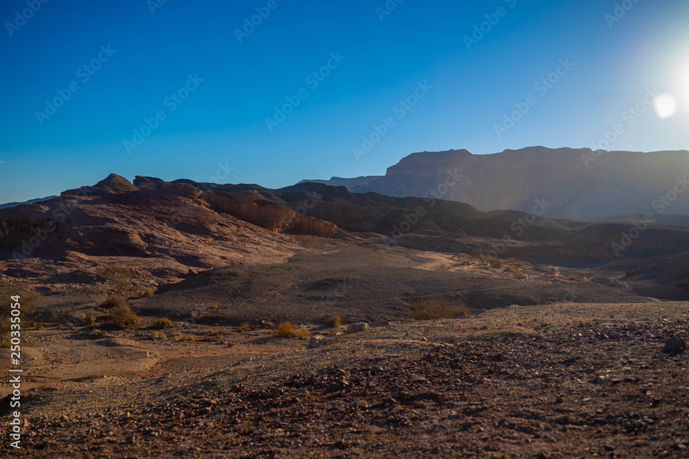 Solitary desert rocks under the blue sky in Timna park near Eilat Israel