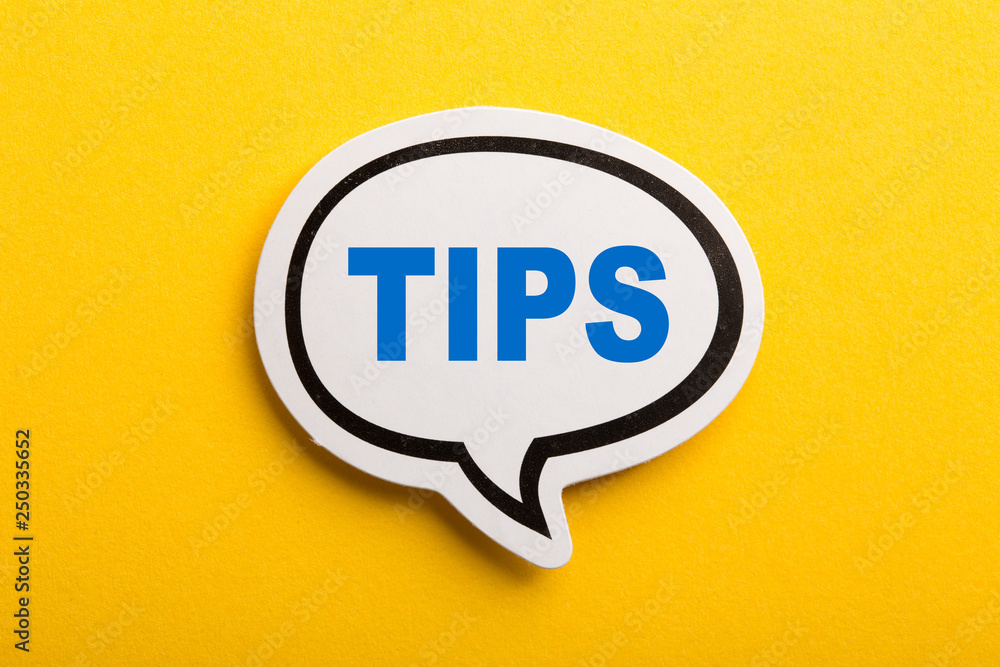 Tips Speech Bubble Isolated On Yellow Background Tips Speech Bubble Isolated On Yellow Background
