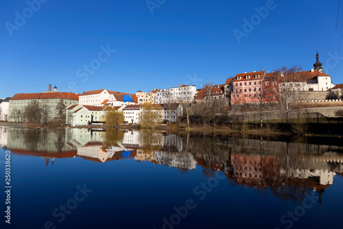 Wallpaper Mural Sunny winter royal medieval Town Pisek with the Castle above the river Otava, Czech Republic  Torontodigital.ca