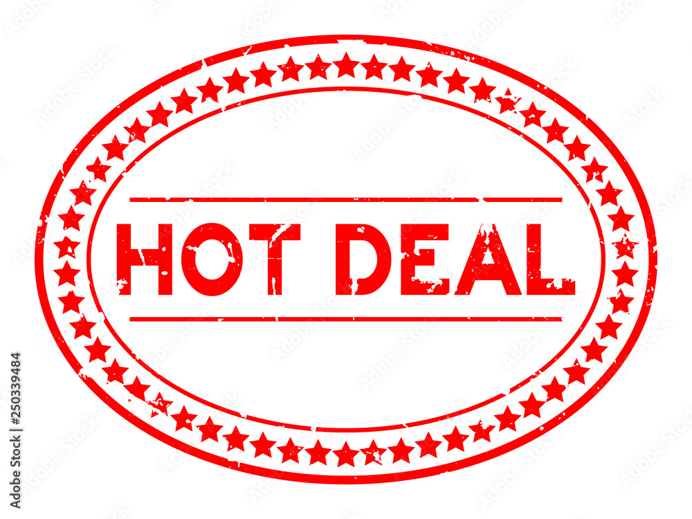 Grunge red hot deal word oval rubber seal stamp on white background Grunge red hot deal word oval rubber seal stamp on white background