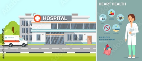 Hospital with Doctor Flat Vector Illustration