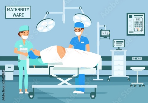 Obstetrician Attends Childbirth Flat Illustration