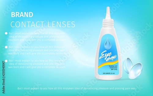 Ophthalmological Banner with Lens Eye Drops Flask