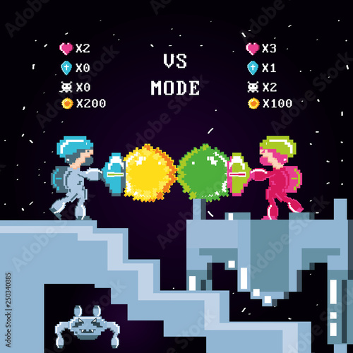 classic video game scene with warriors fight