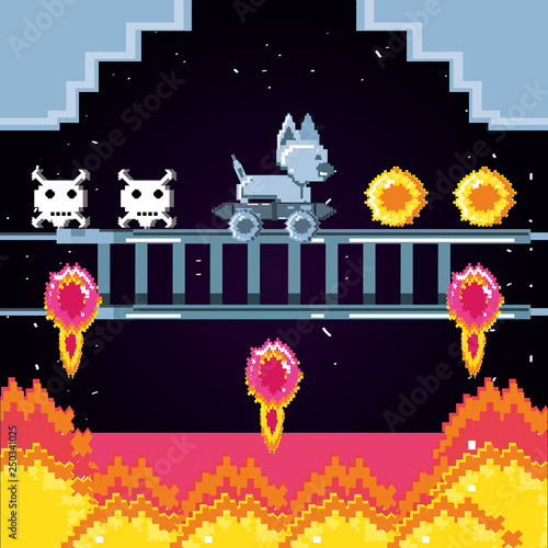 classic video game scene with flame