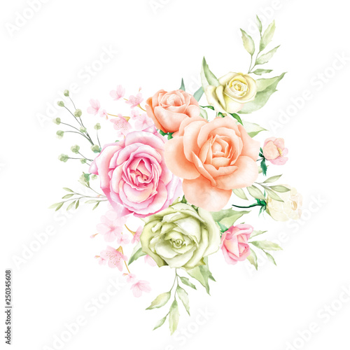 watercolor floral and leaves bouquet 