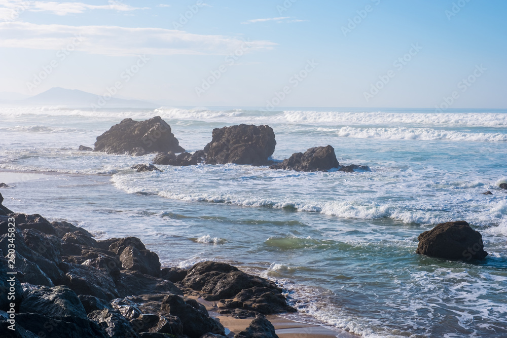 Strand Felsen Langzeitbelichtung Biarritz