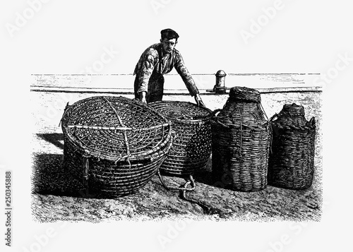 Fisherman vintage drawing
