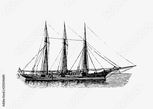 Ship at sea vintage drawing