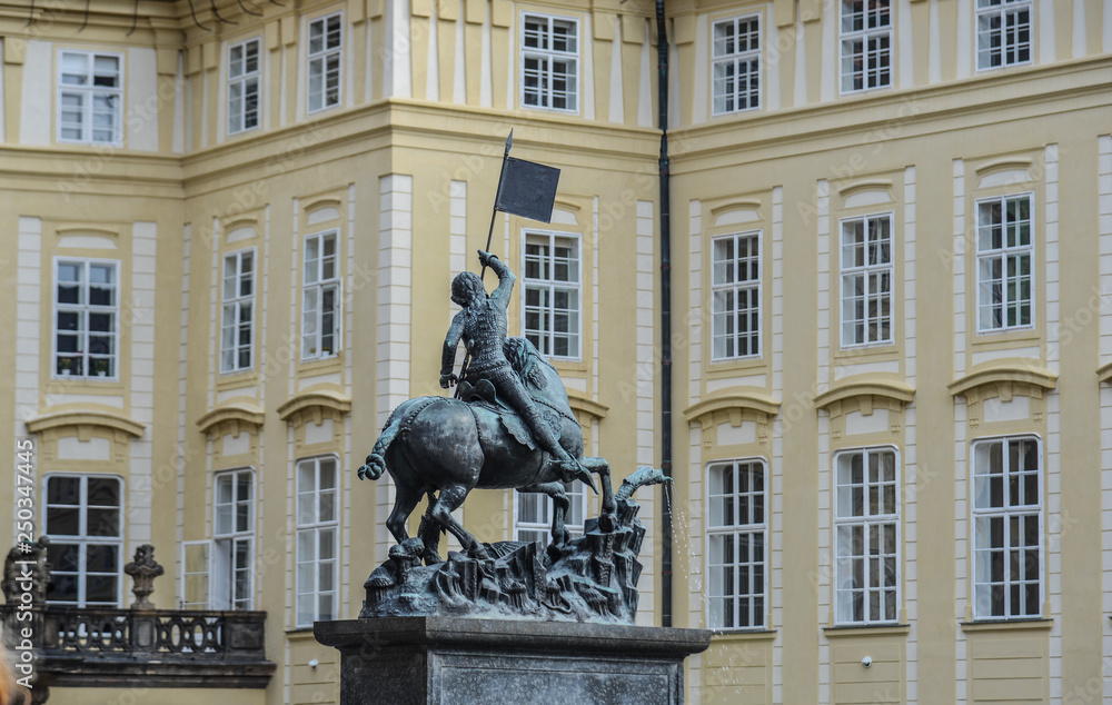 Bronze monument of hero in Prague