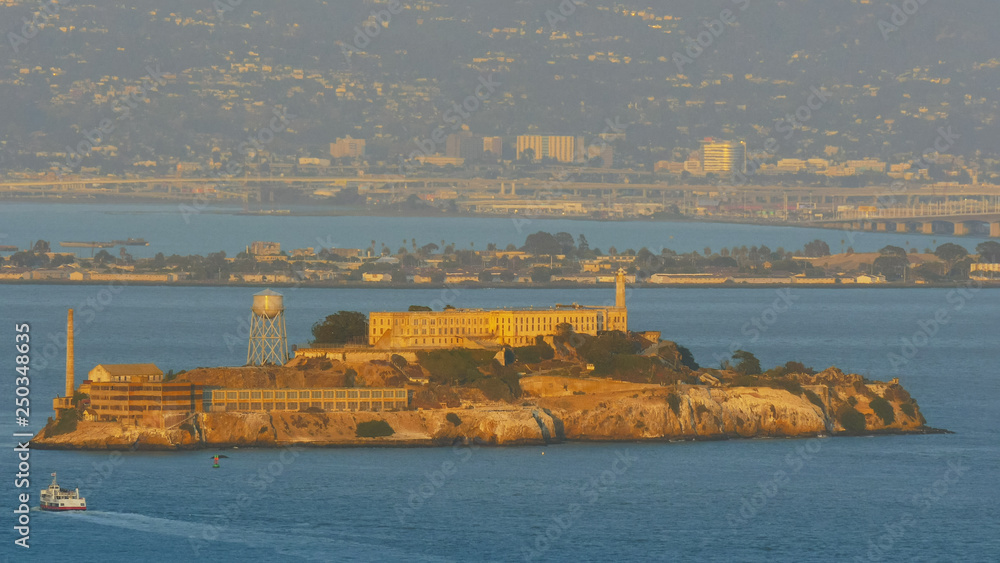 close up of alcatraz island in san francisco, california from battery spencer