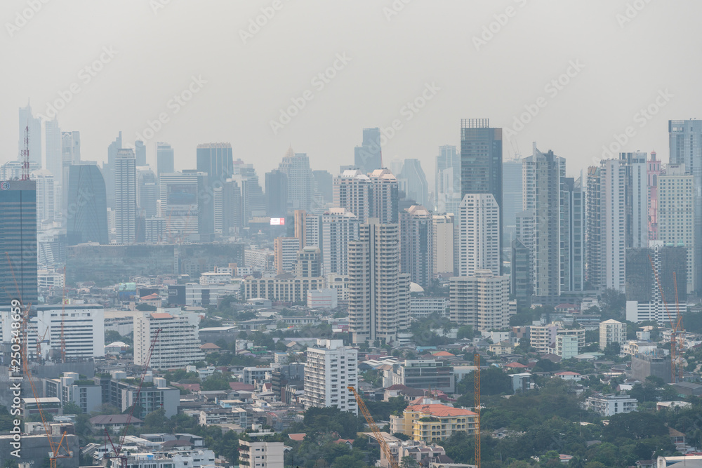 Fototapeta premium Bangkok city Thailand air pollution remains at hazardous levels PM 2.5 - minute dust and smoke level high