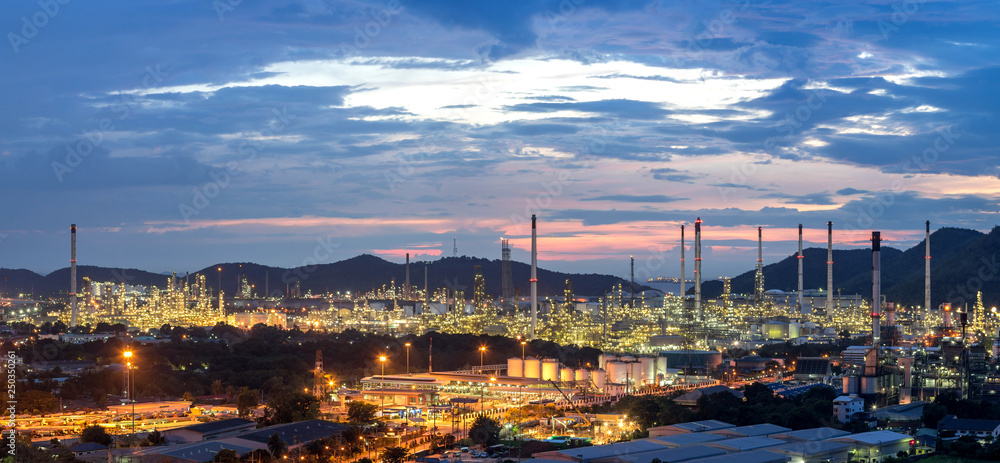 Beautiful sunset petrochemical oil refinery factory plant cityscape of Chonburi province at night , landscape Thailand Beautiful sunset petrochemical oil refinery factory plant cityscape of Chonburi province at night , landscape Thailand