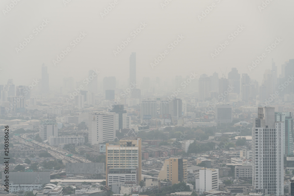Bangkok city tower cityscape urbun air pollution pm2.5