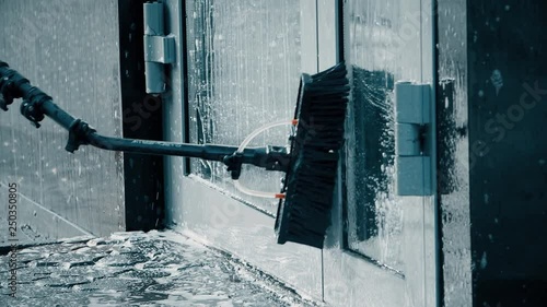 cleaning at the entrance to the office building