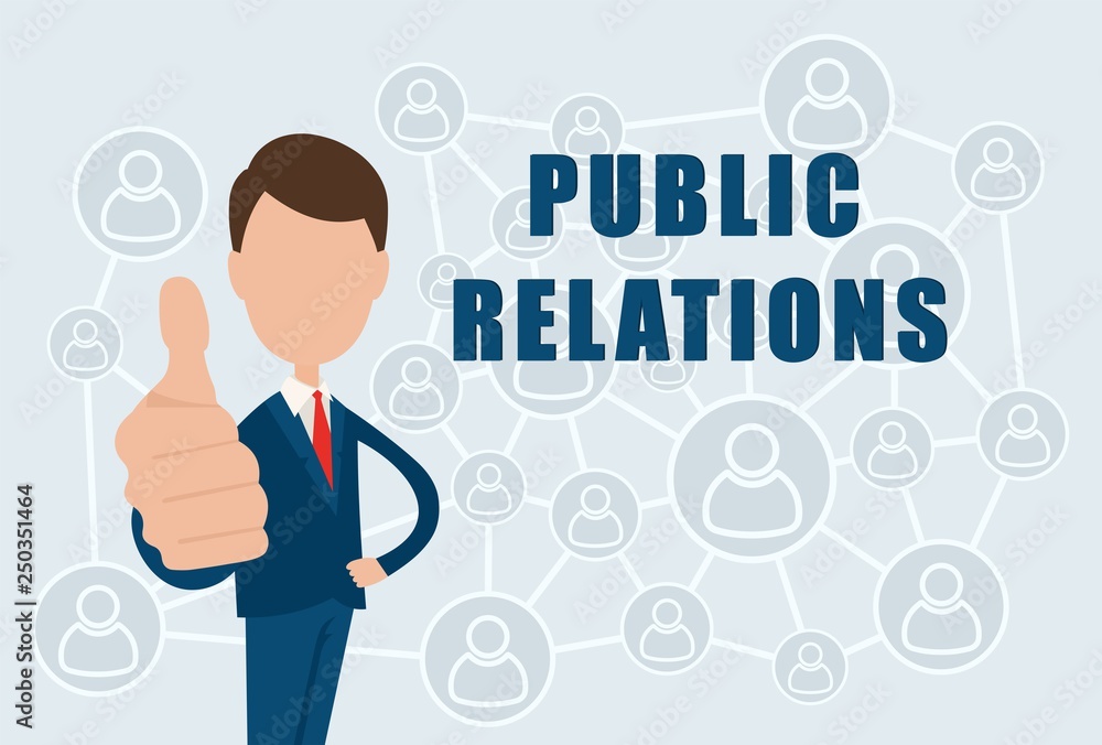 Public Relations text on the background of the sign of the social Internet network. Public Relations text on the background of the sign of the social Internet network.