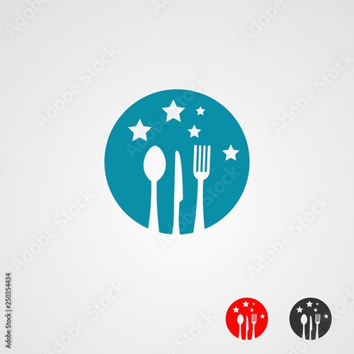 star food logo with knife, spoon, and fork on circle stars blue color, element,icon, and template for company