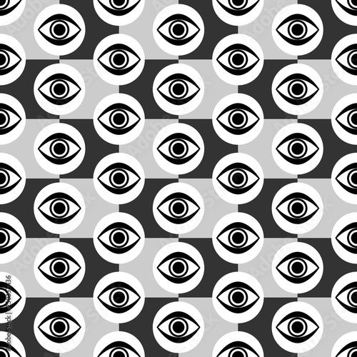 Abstract Seamless Gray, Black and White Geometric Pattern with Blinking Eyes