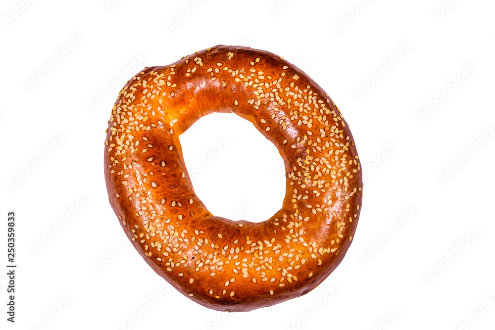 Bagel with sesame seeds isolated on white background Bagel with sesame seeds isolated on white background