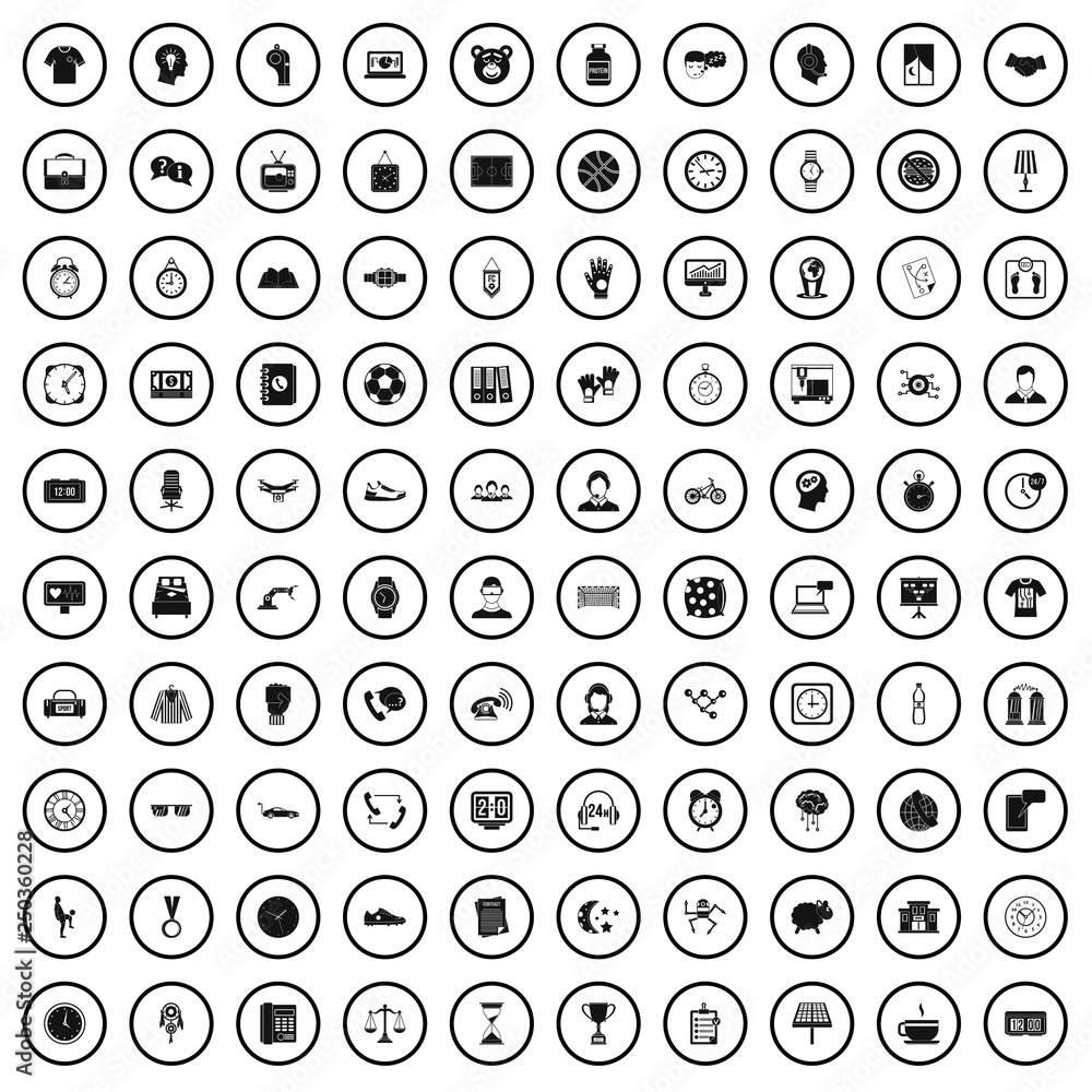 100 clock icons set in simple style for any design vector illustration