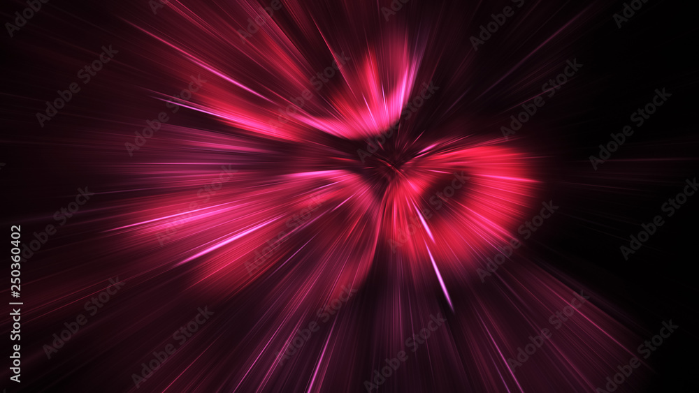 Abstract holiday background with blurred crimson rays and sparkles. Fantastic light effect. Digital fractal art. 3d rendering.