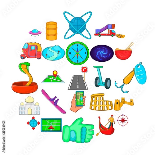 Adventure style icons set. Cartoon set of 25 adventure style vector icons for web isolated on white background