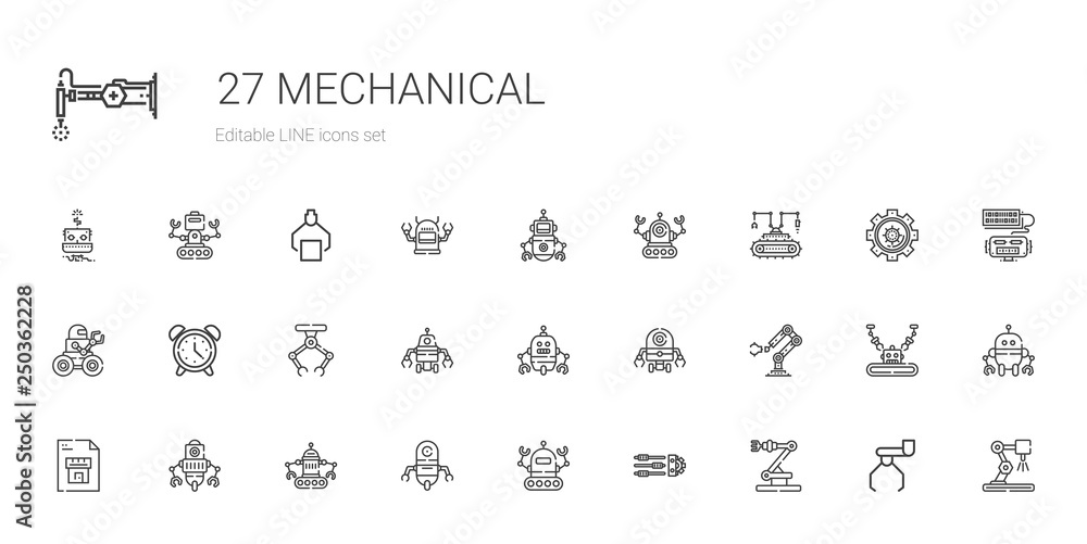 mechanical icons set mechanical icons set