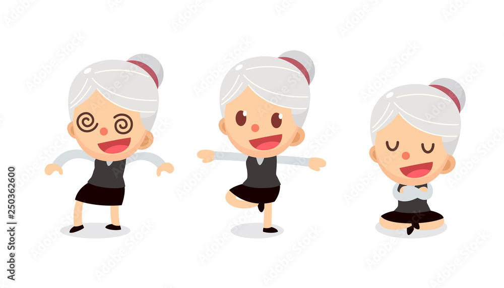 Set of tiny businesswoman character in actions. A woman with gray hair. Numbness. Set of tiny businesswoman character in actions. A woman with gray hair. Numbness.