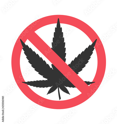 No marijuana sign. Cannabis leaf with prohibition symbol