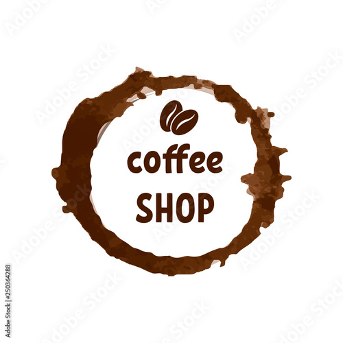 Creative logo for coffee shop with printed lettering and brown coca beans