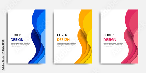 Vector illustration, document mock up template, easy color adjustment. Paper cut topographic style in colorful wave layering. Suitable for book cover, annual report, flyer, poster, brochure