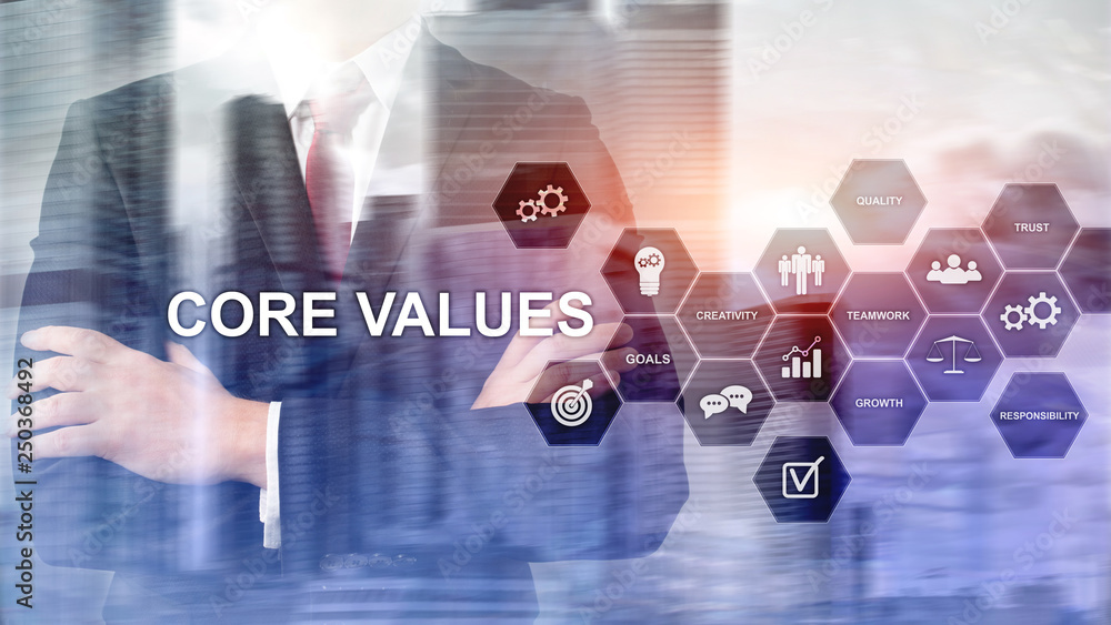 Core values concept on virtual screen. Business and finance solutions Core values concept on virtual screen. Business and finance solutions