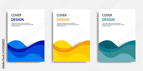 Vector illustration, document mock up template, easy color adjustment. Paper cut topographic style in colorful wave layering. Suitable for book cover, annual report, flyer, poster, brochure.