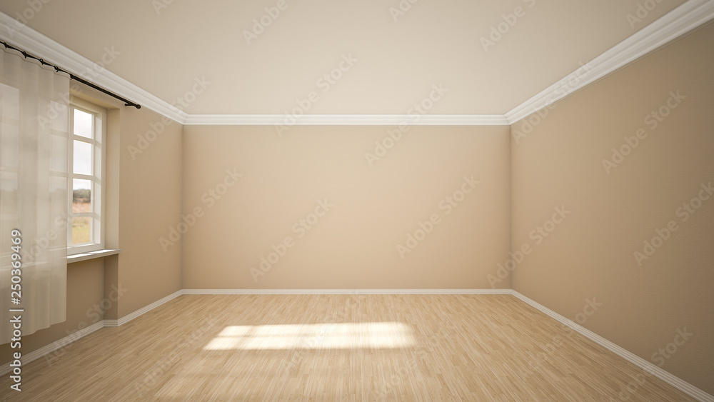 The interior design of empty room and living room modern style with window and wooden floor. 3d Render The interior design of empty room and living room modern style with window and wooden floor. 3d Render